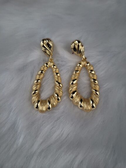 Gold Textured Teardrop Elegance Earrings