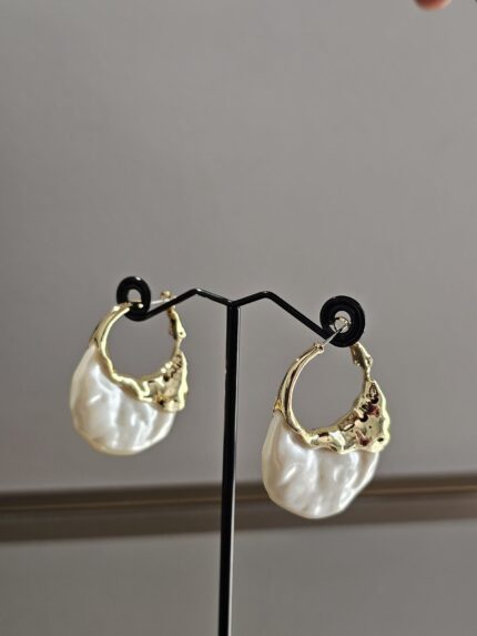 Golden Pearl Disc Earrings